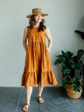 Tradlands Birdie Reversible Midi Dress In Sienna